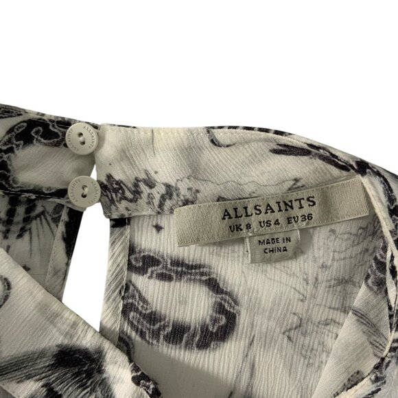 AllSaints Jasmine Somnium Top Blouse 4 Sheer Snake Design - Picture 4 of 12